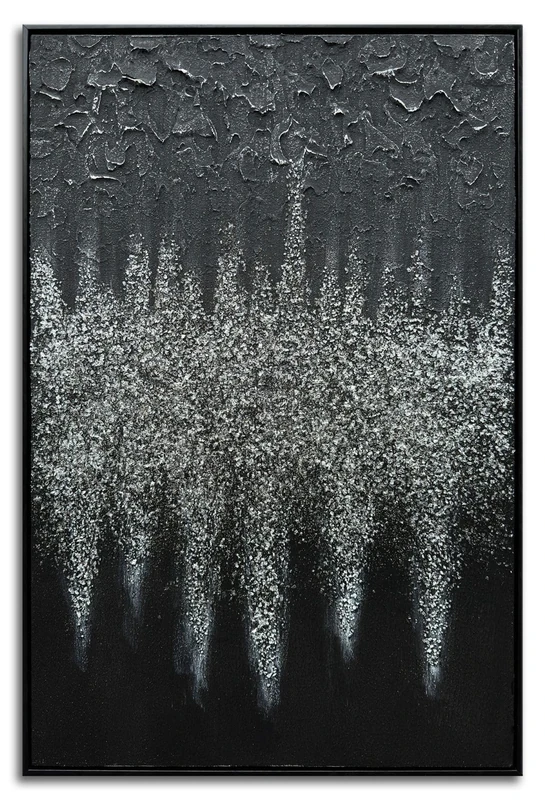 Slyart Vertical Glittery Crystal Canvas Wall Art, Black Abstract Modern Oil Painting, Textured Contemporary Framed Wall Art Ready to Hang