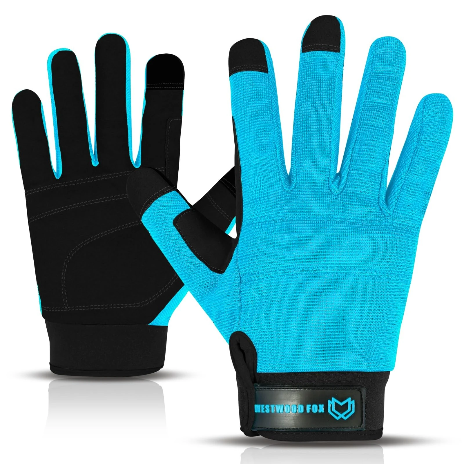 WESTWOOD FOX Safety Work Gloves Heavy Duty Gardening Gloves for Men Thorn Proof Padded Palm Protection Touch Screen Breathable Builder Mechanic Working Multi-Functional (Cyan, Small)