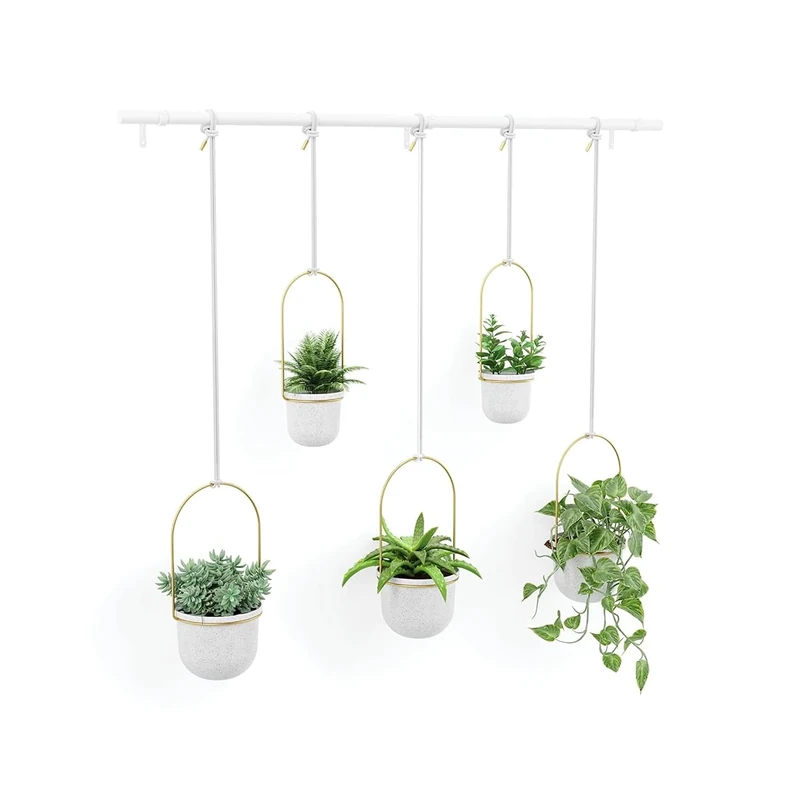 Wintem Set of 5 pots with White and Gold Plastic Rod, nd