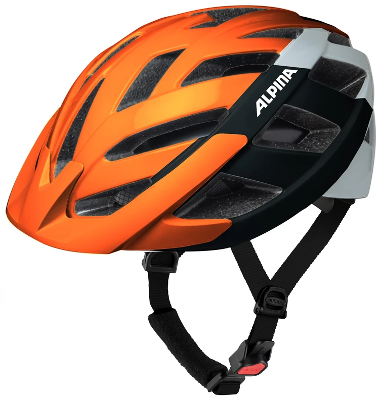 ALPINA PANOMA 3.0, ora-black-white gloss, 56-59 cm, optimally ventilated touring bike helmet with optional LED light for adults