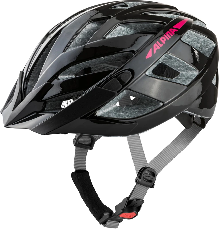 ALPINA PANOMA 3.0, black-pink gloss, 52-57 cm, optimally ventilated touring bike helmet with optional LED light for adults