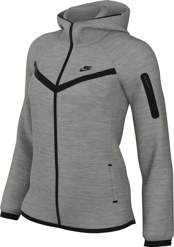 NIKE Women's Tch Flc Wr Fz Hdy 2 Jacket, Dk Grey Heather/Black, XXL