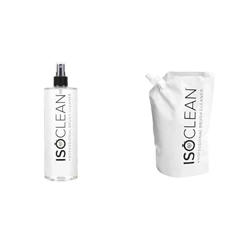 ISOCLEAN Makeup Brush Cleaner and Refill Pouch - 525ml Spray Top Liquid Makeup Cleaner Solution for Brushes and Tools, Cleans Bristles, Dries in 60 Seconds, For Professional & Home Use