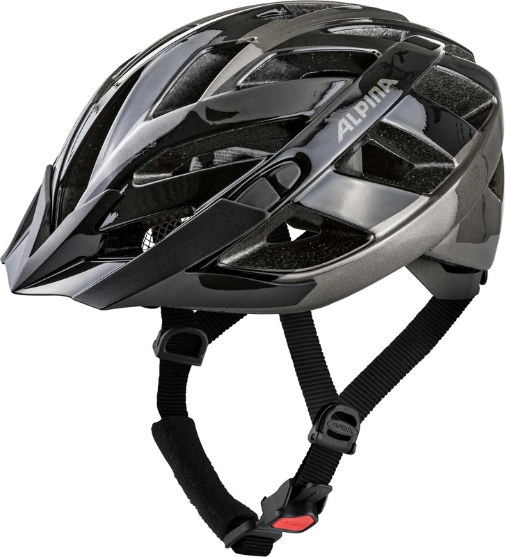ALPINA PANOMA 3.0, black-anthracite gloss, 52-57 cm, optimally ventilated touring bike helmet with optional LED light for adults