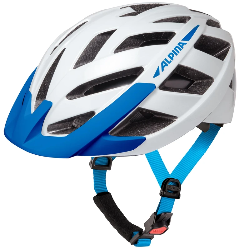 ALPINA PANOMA 3.0, white-blue gloss, 52-57 cm, optimally ventilated touring bike helmet with optional LED light for adults
