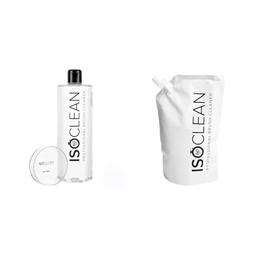 ISOCLEAN Makeup Brush Cleaner and Refill Pouch - 525ml Easy Pour Liquid Makeup Cleaner Solution for Brushes and Tools, Cleans Bristles, Dries in 60 Seconds, For Professional & Home Use
