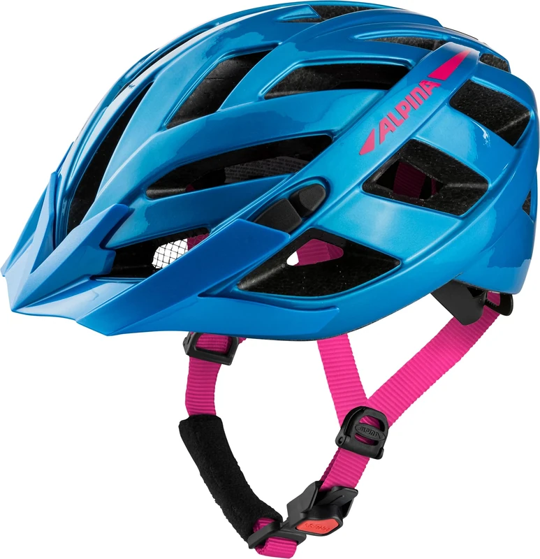 ALPINA PANOMA 3.0, true blue-pink gloss, 52-57 cm, optimally ventilated touring bike helmet with optional LED light for adults
