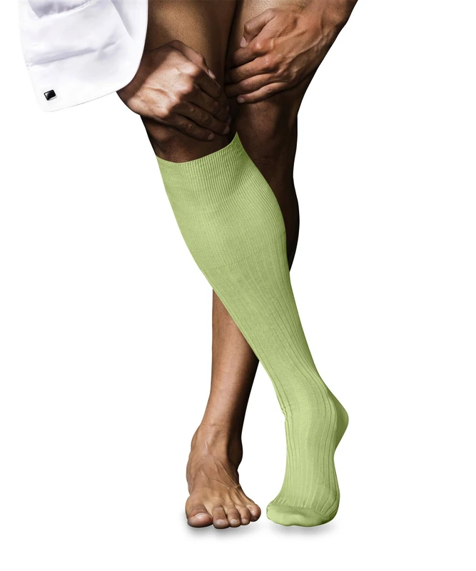 FALKE Men's No. 10 M Kh Cotton Long Plain 1 Pair Knee-High Socks, Green Lemon 7498, 8.5-9.5