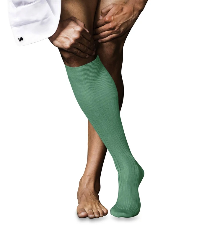 FALKE Men's No. 10 M Kh Cotton Long Plain 1 Pair Knee-High Socks, Turquoise Ocean Green 7506, 10-11