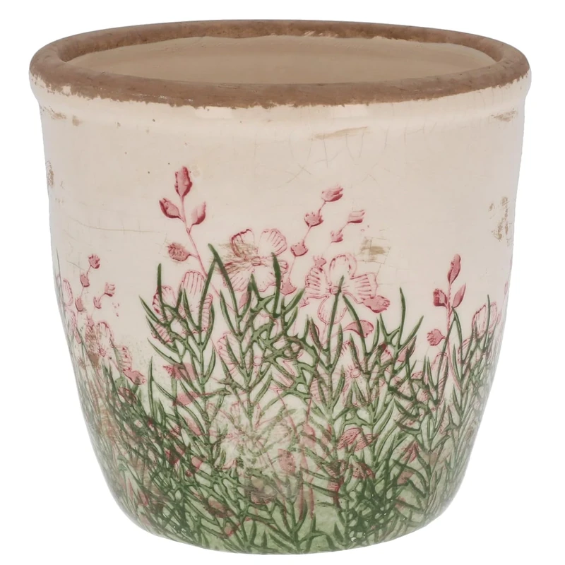 Shudehill Giftware Wild Garden Pretty Floral Pink and Green Design Planter Pot - Small or Large (Small)