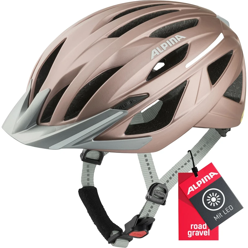 ALPINA GENT MIPS, rose matt, 55-59 cm, optimally ventilated touring bike helmet for ideal protection and comfort for adults, visibility thanks to integrated light