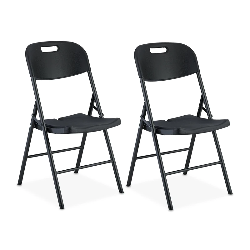 Relaxdays 2X Folding Chair, Garden Stools for Terrace & Balcony, Outdoors, Up to 150 kg, Weatherproof, Foldable, Black, 87 x 45 x 52.5 cm - Image 1