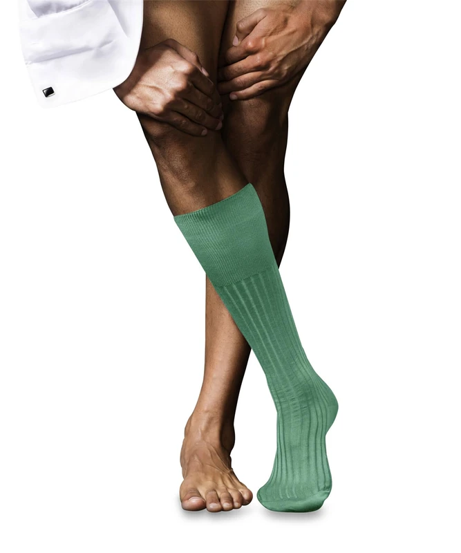 FALKE Men's No. 13 M Kh Cotton Long Plain 1 Pair Knee-High Socks, Turquoise Ocean Green 7506, 8.5-9.5 - Image 1