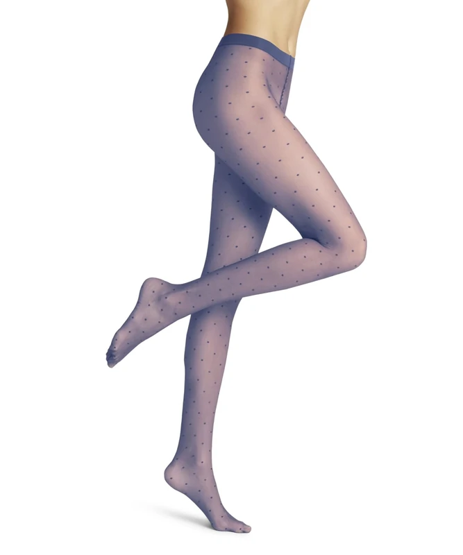 FALKE Women's Dot 15 DEN W Ti Sheer Patterned 1 Pair Tights, Blue Smoky 6483, L