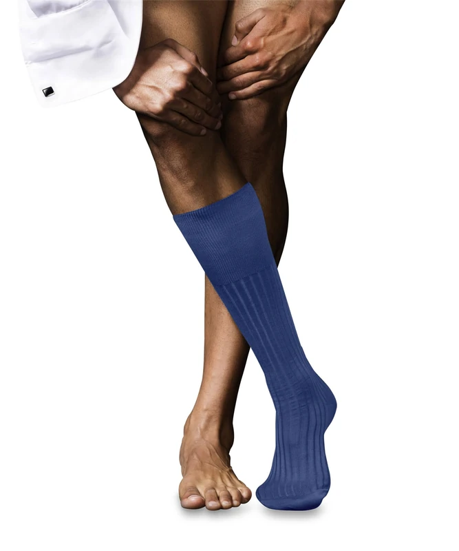 FALKE Men's No. 13 M Kh Cotton Long Plain 1 Pair Knee-High Socks, Blue Deep Water 6809, 7-8