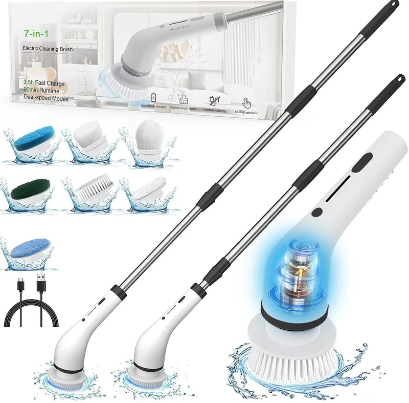 Electric Scrubber,Electric Spin Scrubber,Electric Cleaning Brush Cordless Rechargeable With Ipx7 Waterproof Performance, Power Scrubbers For Cleaning, Electric Scrubbers For Household Cleaning