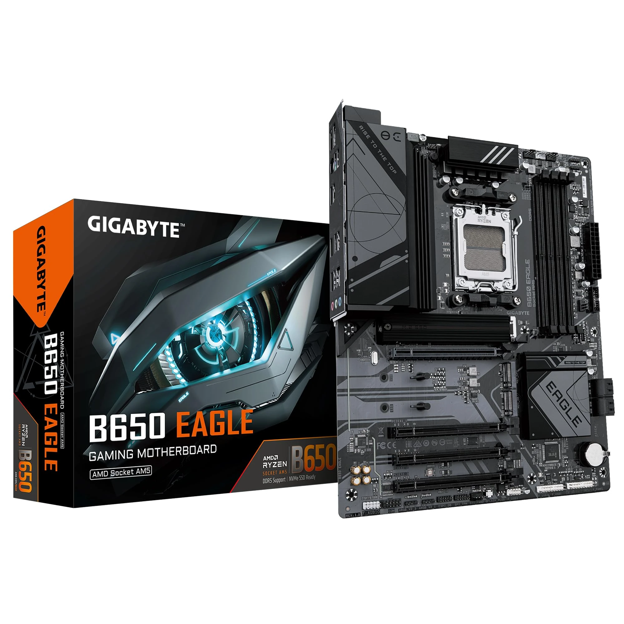 GIGABYTE B650 EAGLE Motherboard - Supports AMD Ryzen 9000 CPUs- 12+2+2 Phases Digital VRM- up to 7600MHz DDR5 (OC)- 1xPCIe 5.0 + 2xPCIe 4.0 M.2- GbE LAN- USB 3.2 Gen2