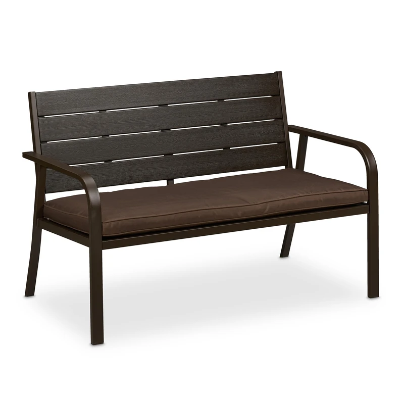 Relaxdays Garden Bench, 2 Seater, Soft Cusion, for Patio, Porch & Balcony, Bank, HxWxD: 78 x 118 x 66 cm, Stable, Brown