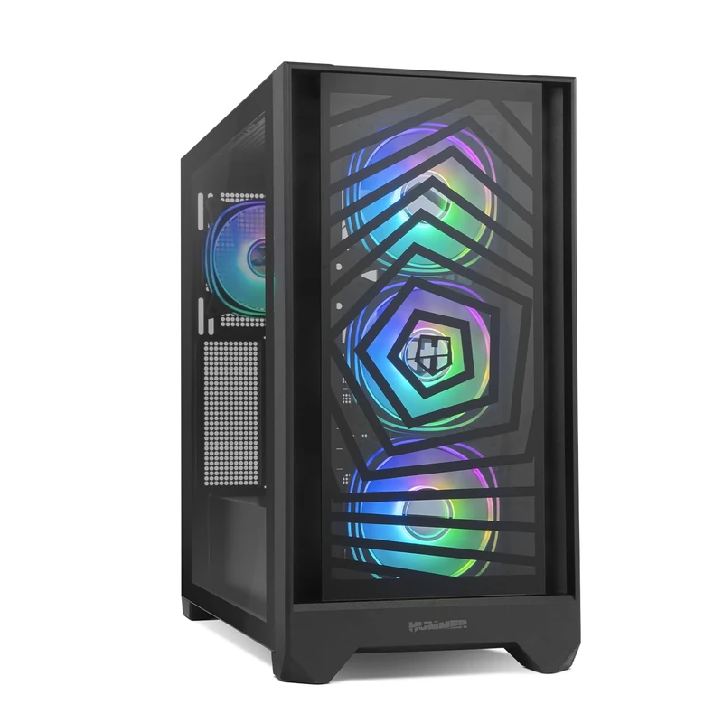 NOX XTREME PRODUCTS Hummer Plasma - Semitower ATX | M-ATX | ITX, Includes Mesh Front Panel and Tempered Glass, Space for 7 Fans, 4 x ARGB Fans Pre-installed, USB-C and 3.0, Black