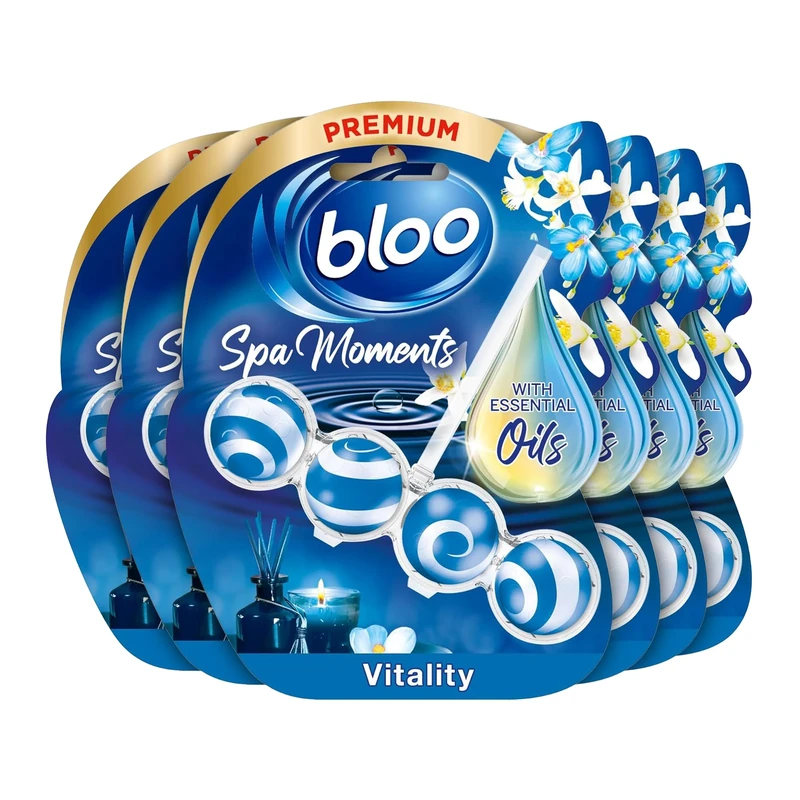 Bloo Spa Moments Vitality Toilet Rim Block, Premium Toilet Cleaner with Essential Oils, Toilet bowl freshener with Relaxing and Long-Lasting Scent – 1 x 6 Toilet Blocks.