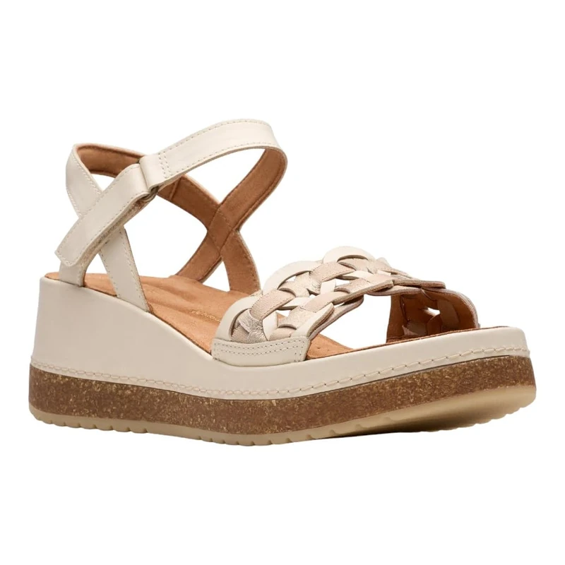 Clarks Women's Kassanda Bar Wedge Sandal, Cream Multi Leather, 8.5 Wide - Image 1