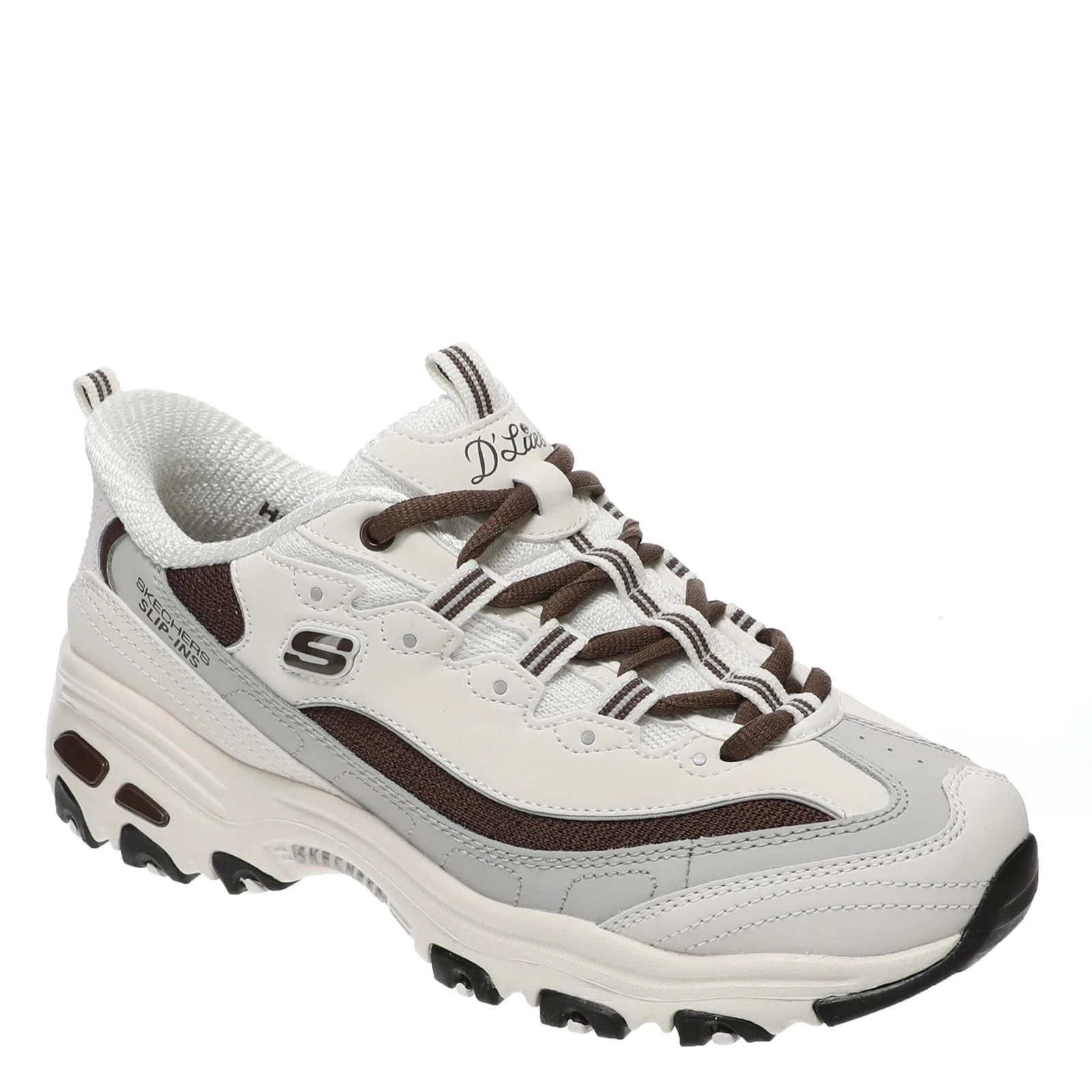 Skechers Women's D'Lites-Smooth Nostalgia, Hands Free Slip-ins Sneaker, Off White Brown, 4.5 UK