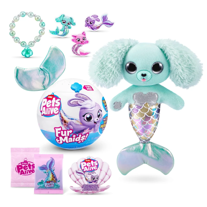 Pets Alive Furmaids by ZURU, Electronic Soft Mermaid Plush Toy, Robotic Pet Plushies & Interactive Play for Girls with Lights & 10 Surprises (Green)