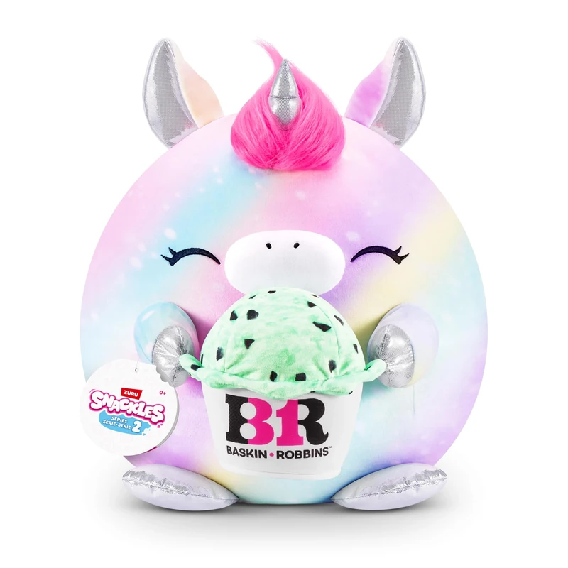 Snackles Series 2 Wave 2, Snack Swap, Unicorn, 35 cm by ZURU Cuddly Squishy Comfort Plush with License Snack Brand Accessory (Unicorn, Baskin-Robbins)