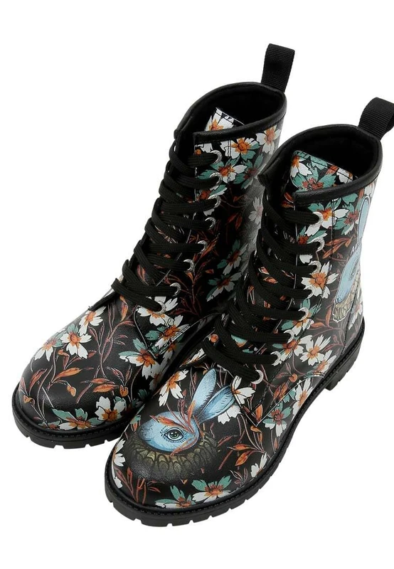 DOGO Women's Vegan Leather Black Long Boots - Are You Lost Pattern, Multicolored, 8 UK