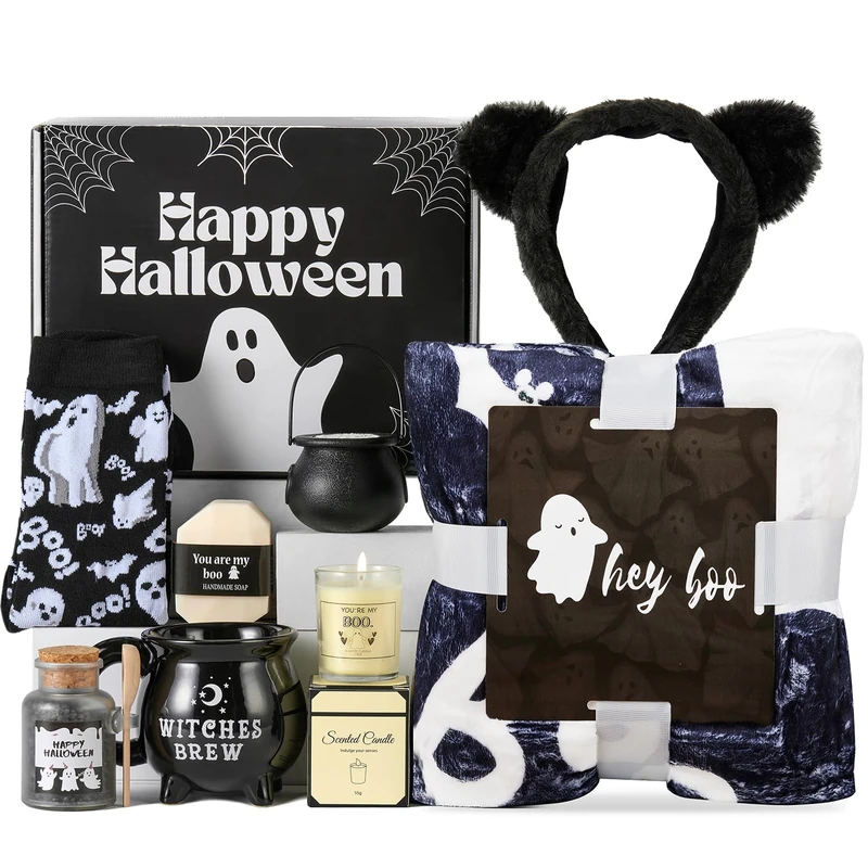 Boo Basket Gifts for Women & Girls - Witch Brew Mug, Throw Blanket, Scented Candle & Relaxing Sap - Image 1