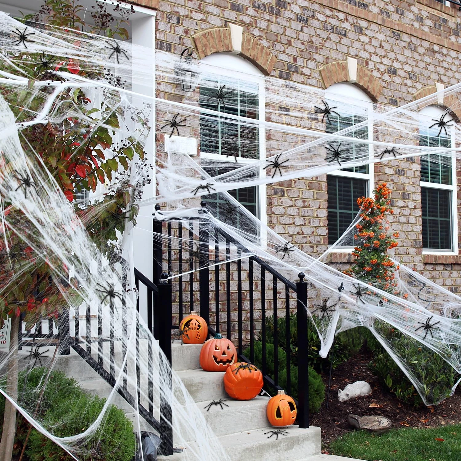 OWill 400g Halloween Giant Spider Web Decoration Cover 2000 Sqft, 400g Cobweb and 50pcs Spider Ornament Outdoor Stretchable Fake Cobweb Decoration