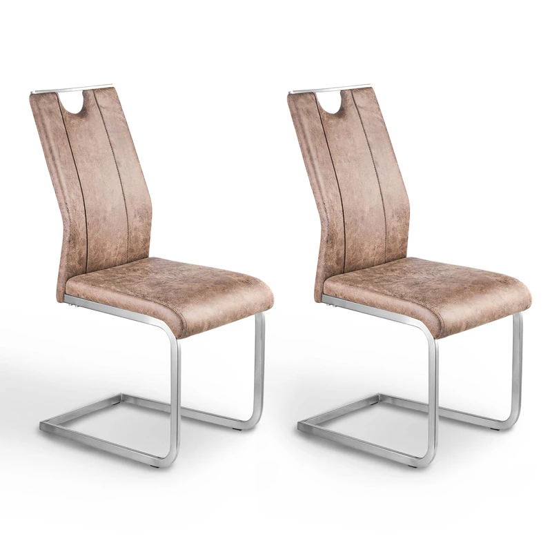 HeYork Set of 2 Cantilever Chairs - Brown Metal Frame Dining Chair, Kitchen Chair, Living Room Chair, Guest Chair, Load Capacity 120kg