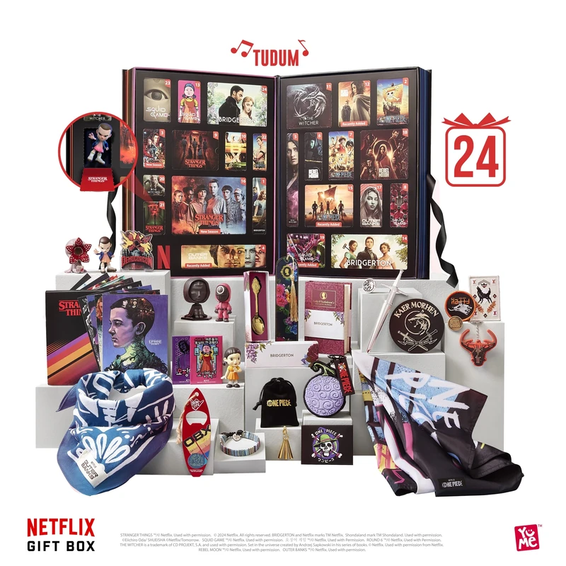 YuMe Netflix Gift Box - 2025 Advent Calendar with 24 Collectibles | Premium Gifts & Toys from 7 Iconic Series Like Stranger Things, Squid Games & Outer Banks | Christmas or Birthday Gifting for Fans