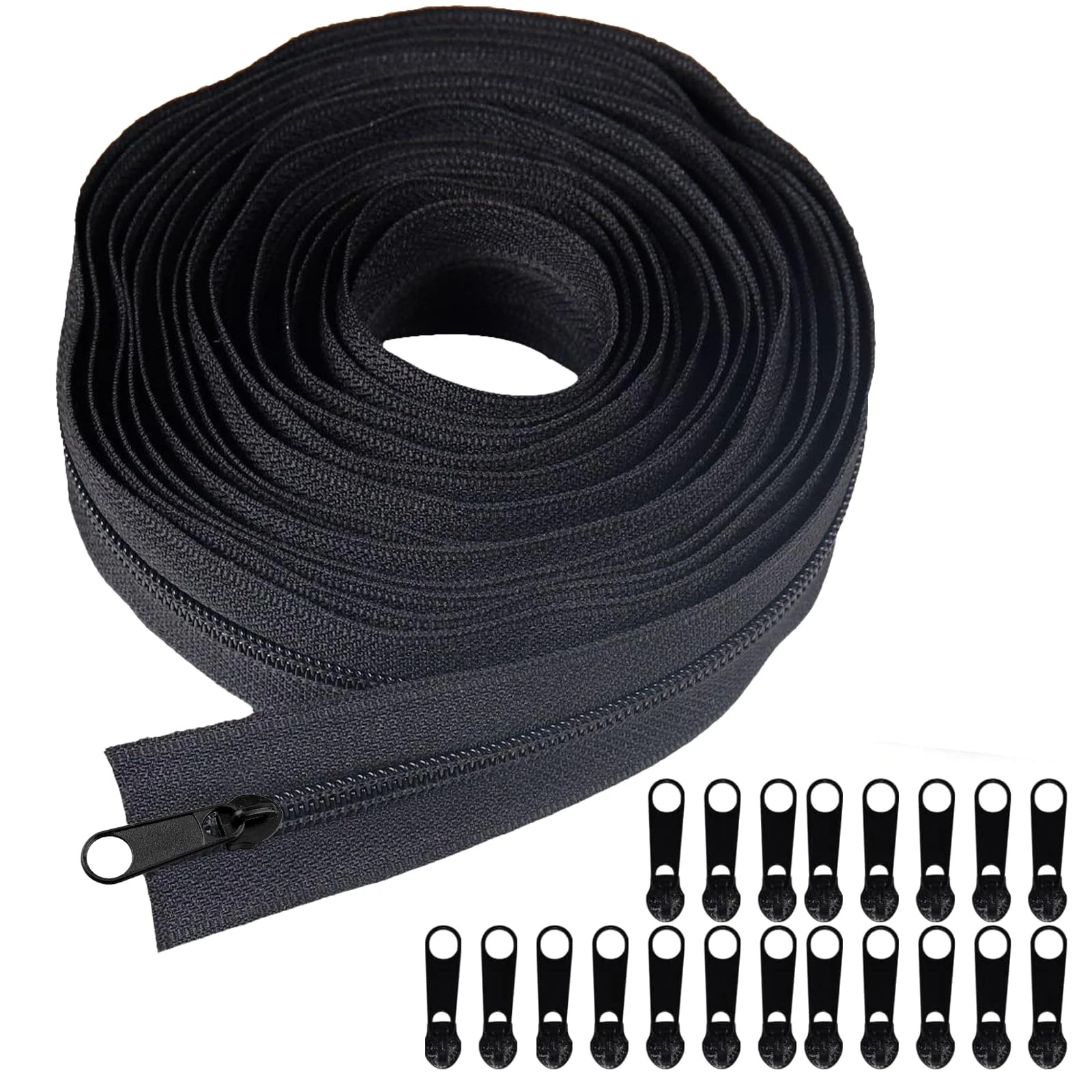 Gsrhzd Zip, #5 Zips for Sewing, Black Nylon Coil Zippers by The Yards Bulk 5 Yards with 20 Zipper Sliders, Continuous Zip, for DIY Sewing Tailor Craft Bag