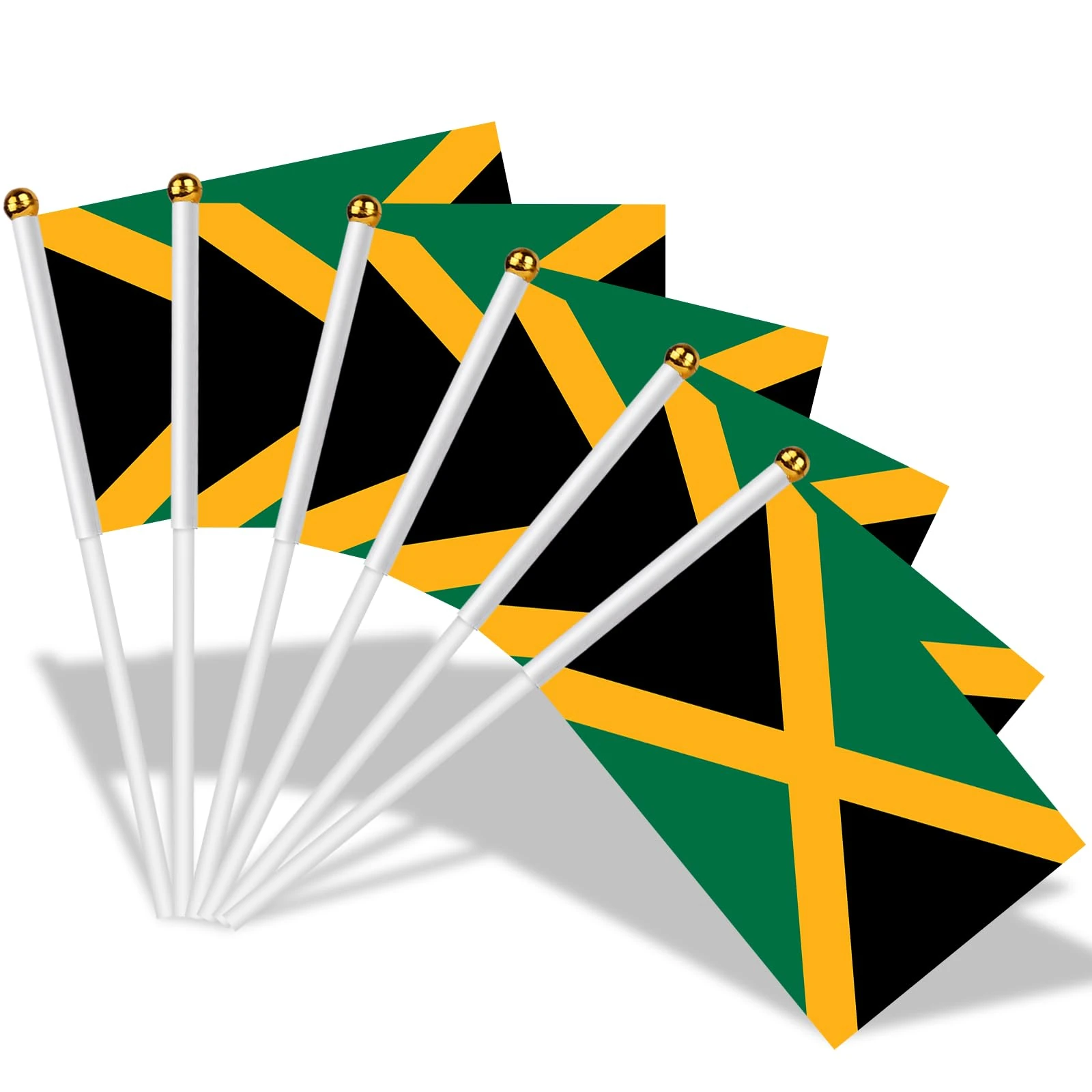 AhfuLife 30pcs Jamaica Flags on Sticks for Party Decorations, 14 x 21cm Hand Held Caribbean Flags, Small Jamaican Flag with 30cm White Pole for Culture Day National Day Sports Garden Street Decor
