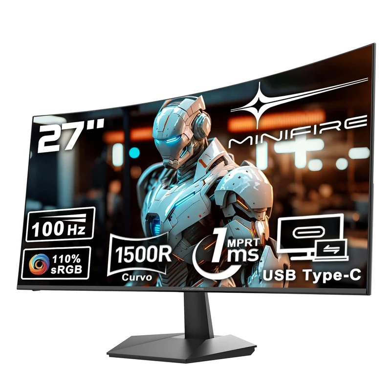 Minifire 27 Inch 120Hz Curved Monitor, USB Type-C Port, Built in Speaker, Eye-Care for Business/Office, FHD 1080p PC Screen, VESA 100x100, FlickerFree, Lowblue Mode, Anti Glare, HDMI Port (MF27C1)