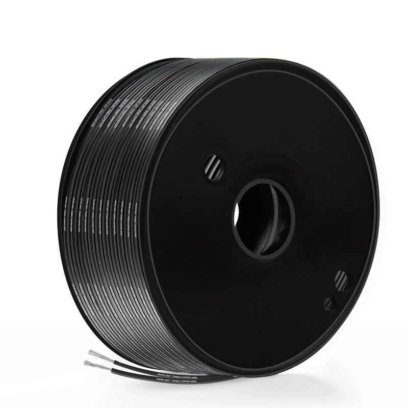 18 Gauge Wire, THUN-CT 18 AWG Flat Ribbon Wire 160.04FT/50M,2 Core, Tinned Copper, PVC Insulated, 300V, -20℃ to 80℃, For Low Voltage Power, Signal, DIY, LED, Automotive