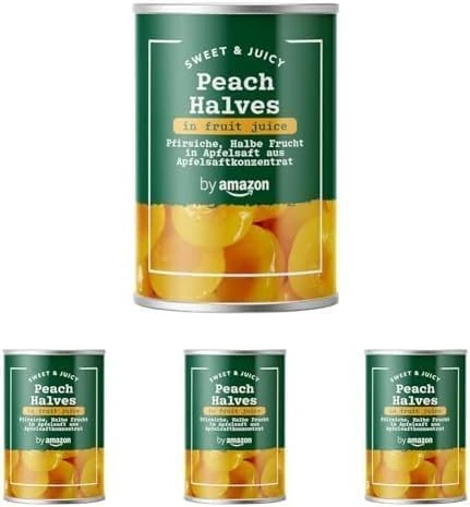 by Amazon Peach Halves In Fruit Juice, 411g (Pack of 4)