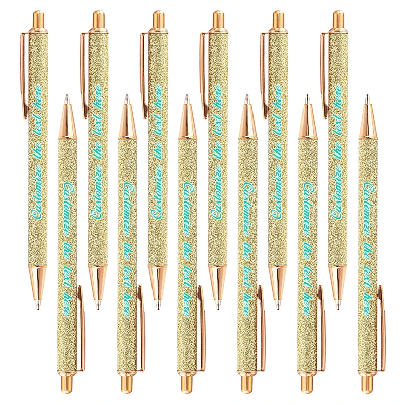 DUOYUN 156 PCS Personalized Creative Gold Powder Push Ballpoint Pen with Name/Text/Logo, Metal Aluminum Rod, Funny Pens for Birthday Christmas Day Teathers Day, Advertising Gift Pen