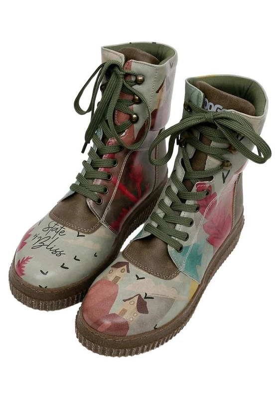 DOGO Women's Vegan Leather Khaki Long Boots - State Of Bliss Pattern, Multicolored, 8 UK