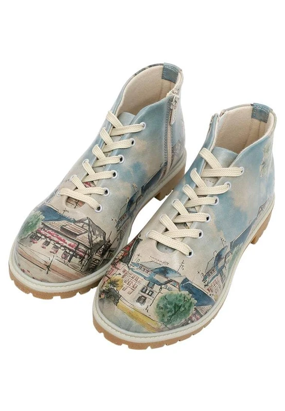 DOGO Women's Vegan Leather Blue Ankle Boots - Travel Fills The Soul Pattern, Multicolored, 4 UK