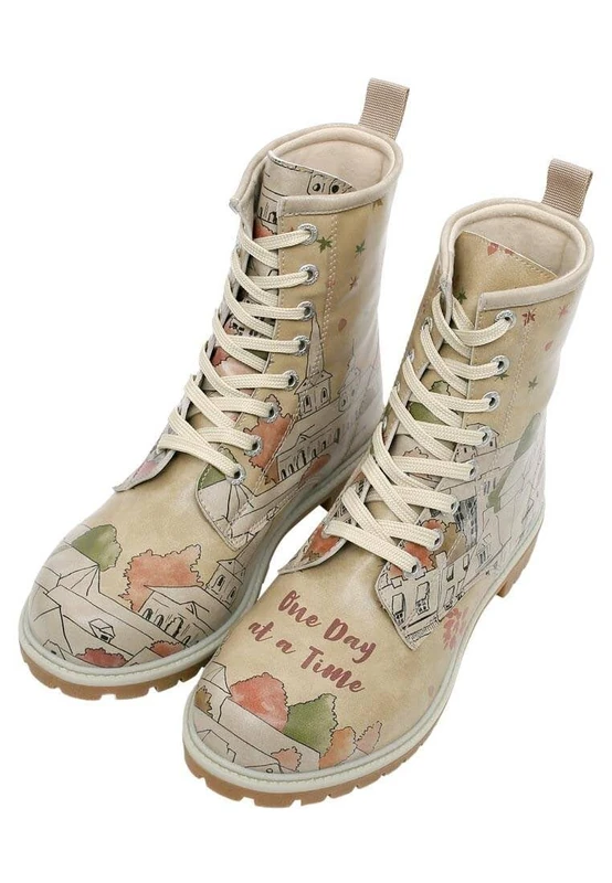 DOGO Women's Vegan Leather Beige Long Boots - One Day At A Time Pattern, Multicolored, 4 UK