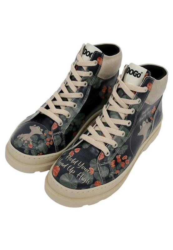 DOGO Women's Vegan Leather Black Ankle Boots - Hold Your Head Up High Pattern, Multicolored, 4 UK