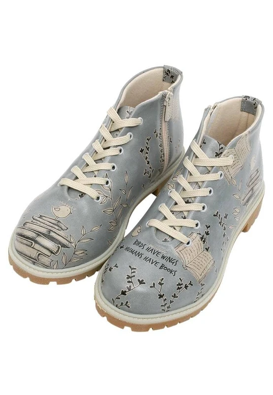 DOGO Women's Vegan Leather Blue Ankle Boots - Birds Have Wings Pattern, Multicolored, 6 UK