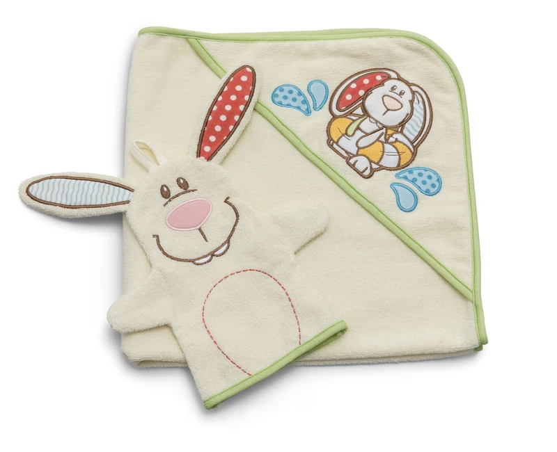 NICI Tilli Rabbit Baby Hooded Towel and Wash Mitt Set - Beige