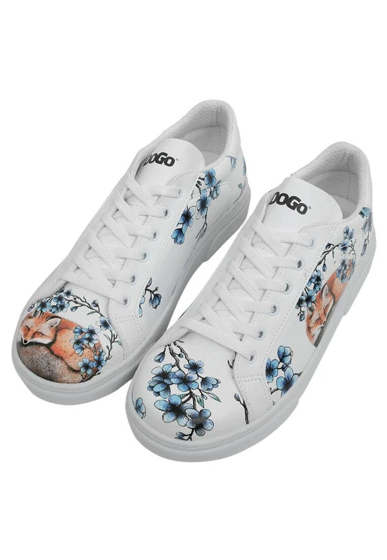 DOGO Women's Vegan Leather White Sneakers - Stay Clever Pattern, Multicolored, 4 UK