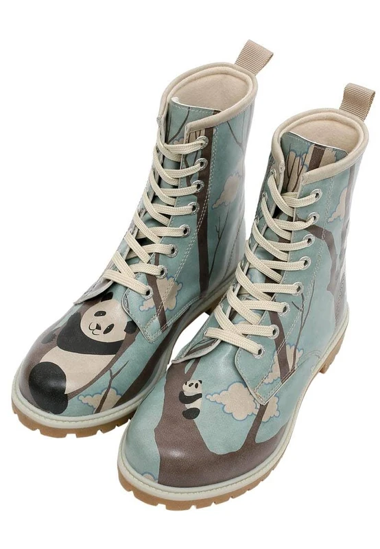 DOGO Women's Vegan Leather Blue Long Boots - Panda Hug Pattern, Multicolored, 4 UK