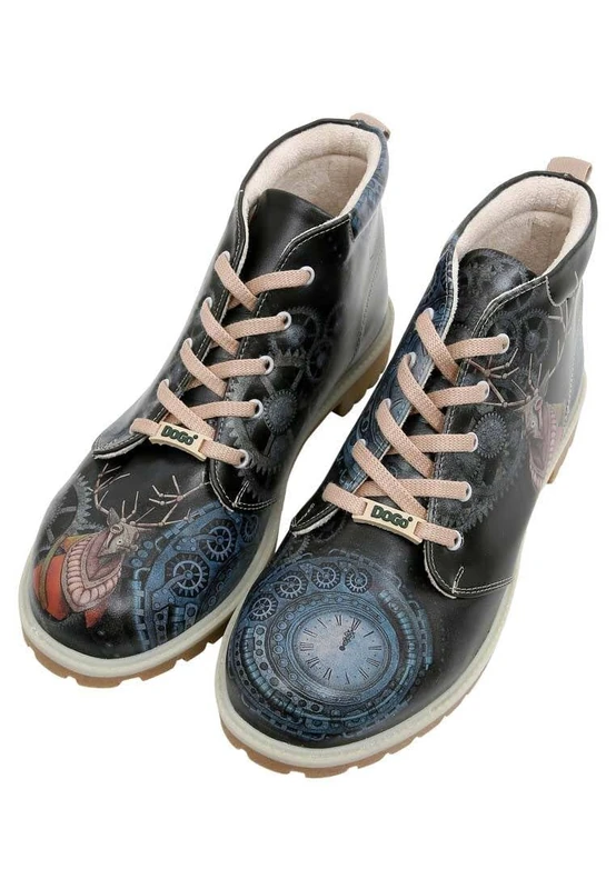 DOGO Men's Vegan Leather Dark Blue Ankle Boots - Times Up Deer Pattern, Multicolored, 8 UK