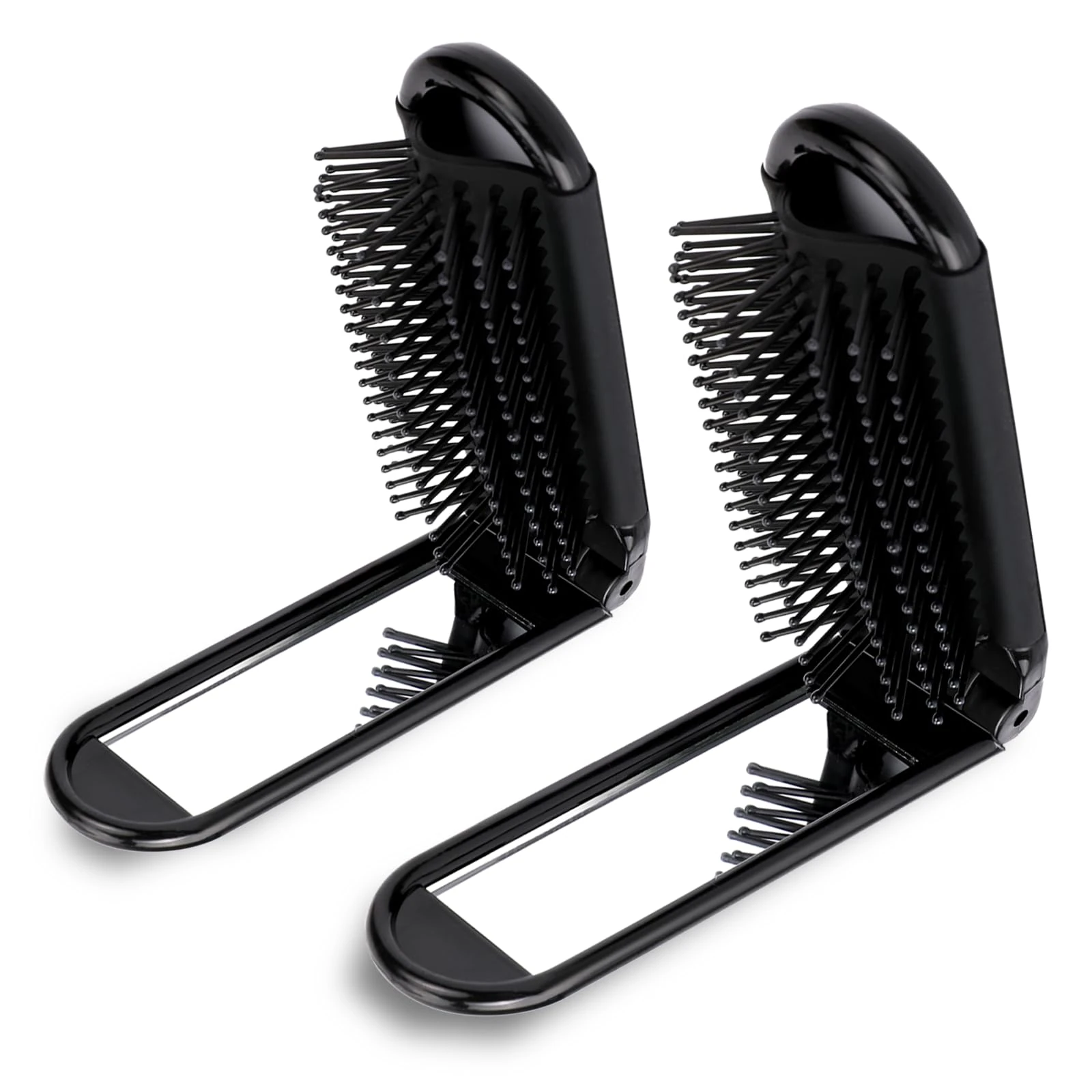 2 Pcs Foldable Hair Brush with Mirror Portable Travel Hair Brush Pocket Size Anti-static Mini Hairbrush Small Compact Massage Comb Hair Styling Tools for Women Girls Home Travel Gym Purse (Black)