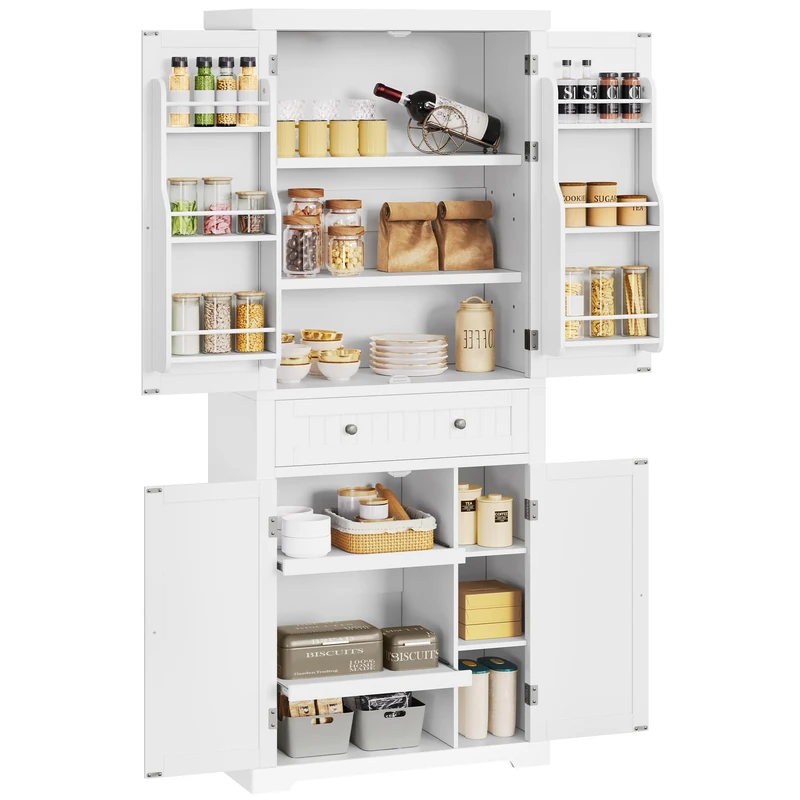 YITAHOME Kitchen Cupboard 182.5cm Tall Storage Cabinet Kitchen Storage Sideboard with Movable Shelf,white sideboard Freestanding 70x40x182.5cm